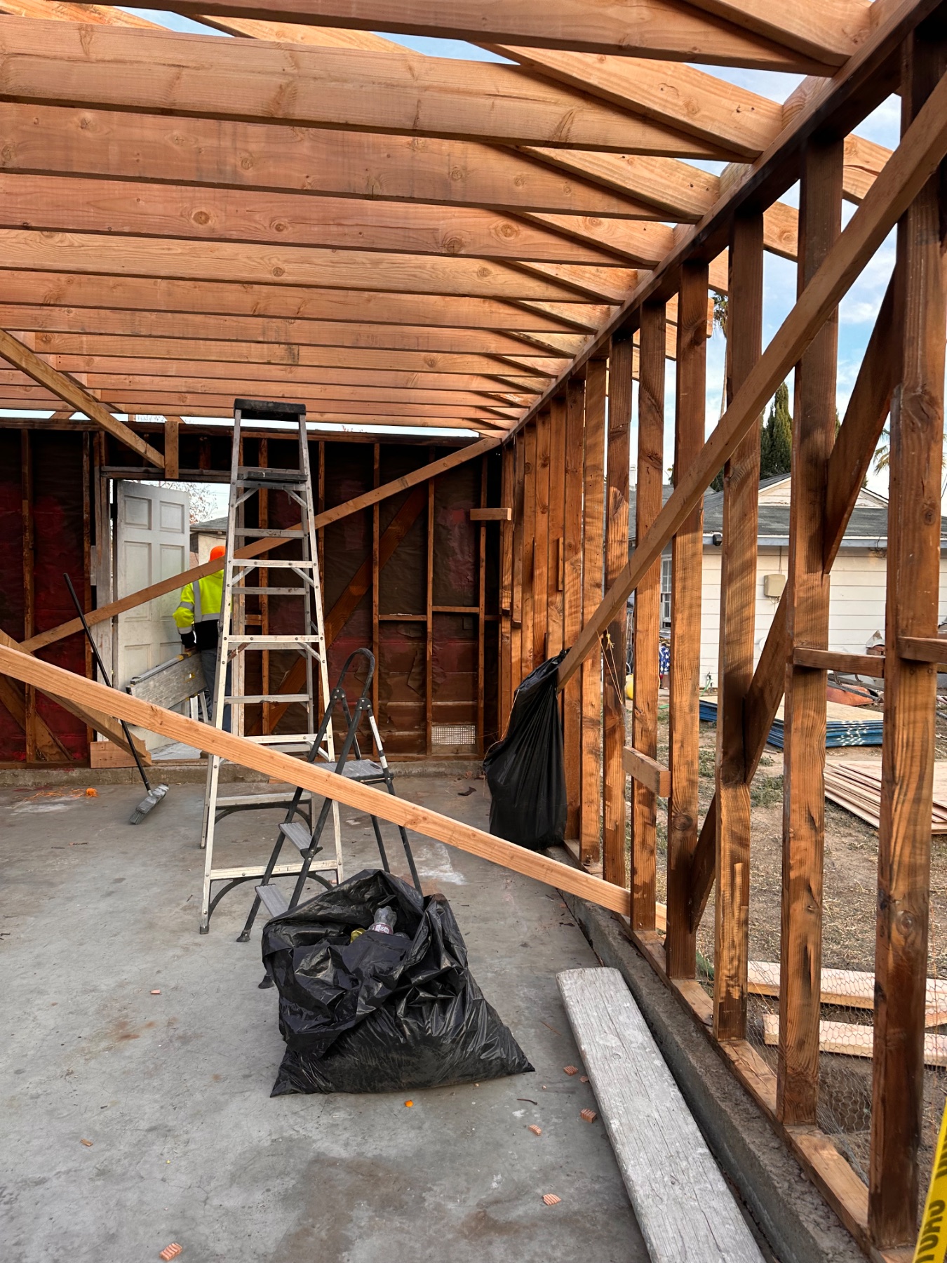 Fire restoration on a burned down garage. New rafters, and framing in Northridge.