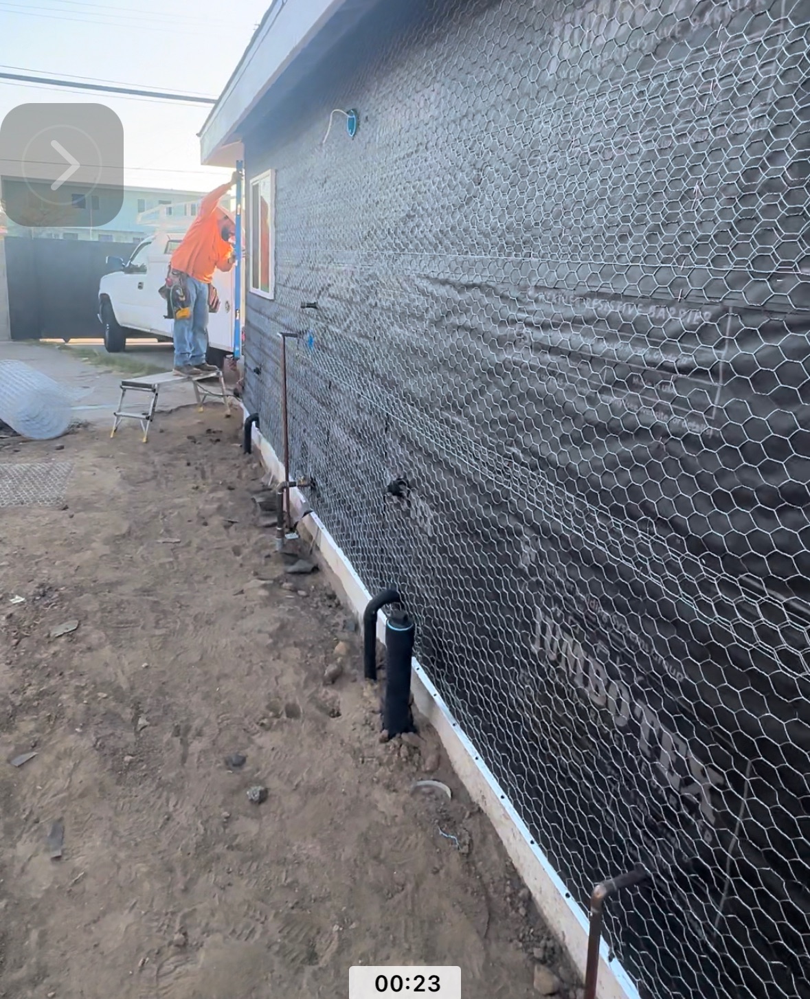 ADU garage conversion getting new stucco in Commerce