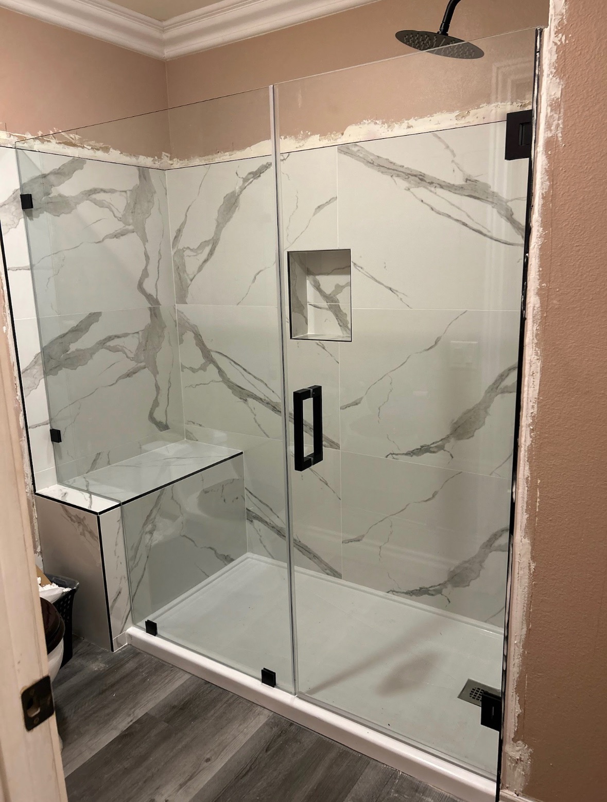 Shower and flooring replacement bathroom remodel in Granada Hills